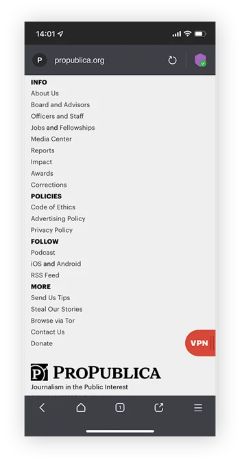通过暗网匿名访问ProPublica，使用Tor浏览器。