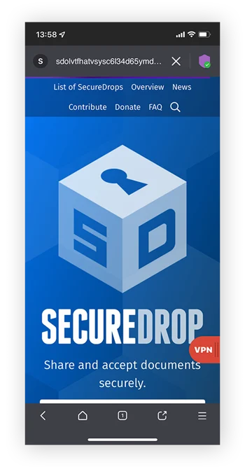 SecureDrop文件共享网站，仅能通过暗网及类似Tor的暗网浏览器访问。